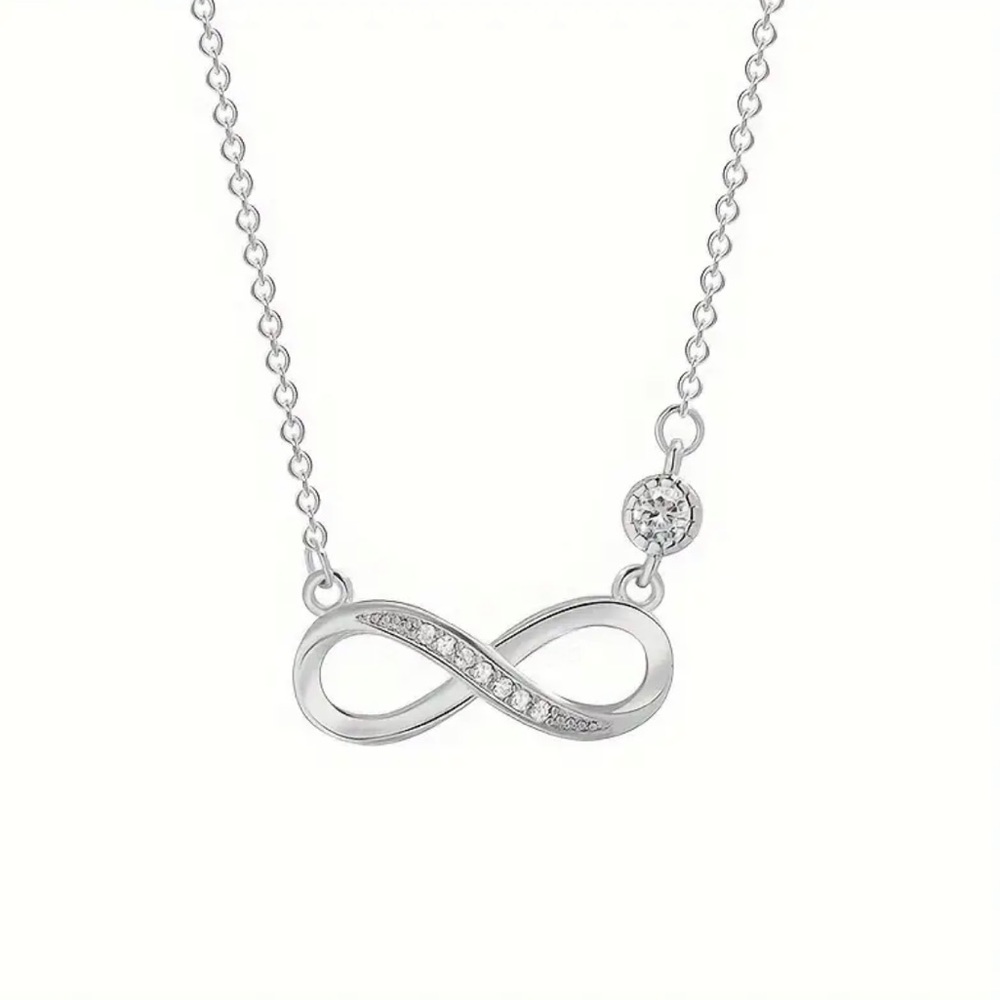 New Sterling Silver White Sapphire Infinity Design Chain Minimalist Necklace - Picture 9 of 14